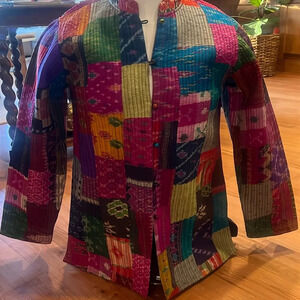Sam Hill Collection Colorful Rainbow Reversible Quilted Patchwork Silk Jacket M